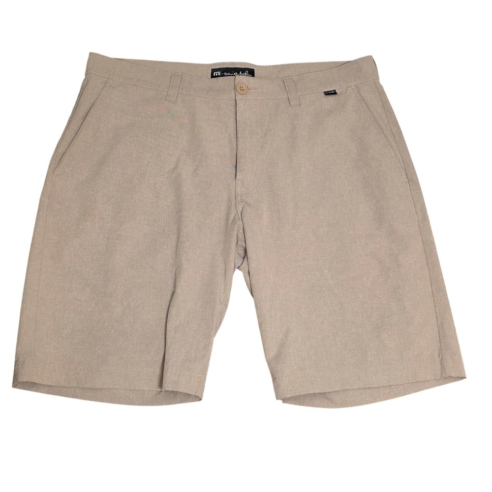 TravisMathew Mens Golf Shorts Tan Khaki Heather Stretch Performance Size 34